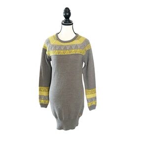 Bench Women's Gray & Yellow Sweater Dress Wool-Blend Fall\ Winter Early 2000’s